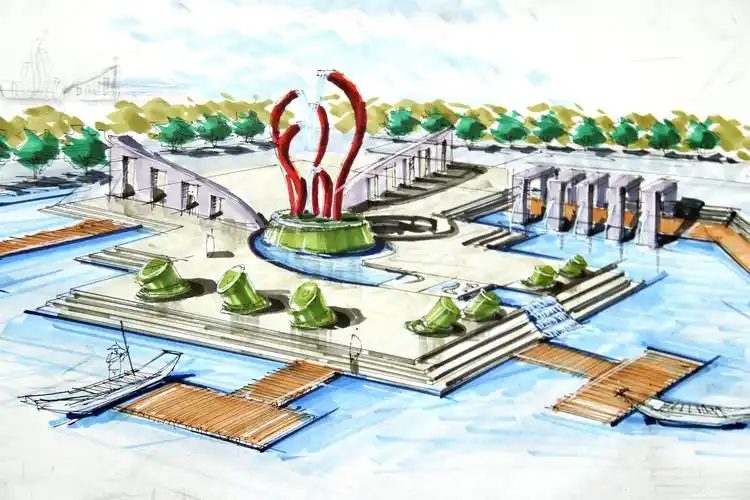 怀旧时代的广场手绘作品