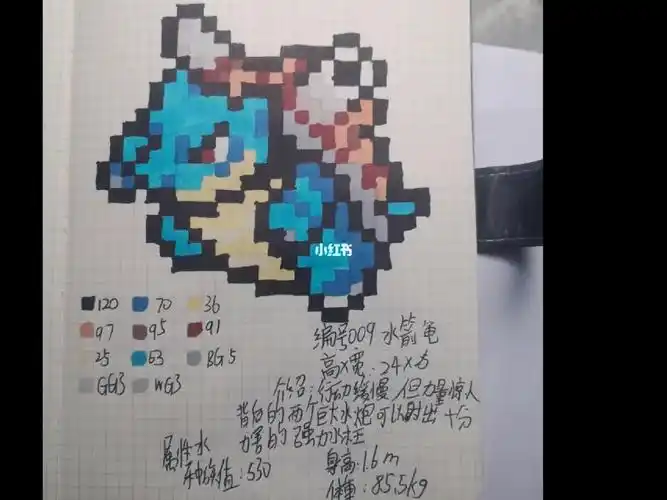 编号009水箭龟,属性水,种族值530#像素画  #像素画临摹