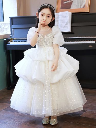 女童晚礼服儿童晚会钢琴演出服花童婚礼小女孩主持人走秀公主裙夏