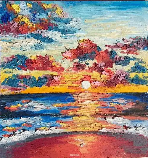 日落红霞-手绘临摹原创作品-触站