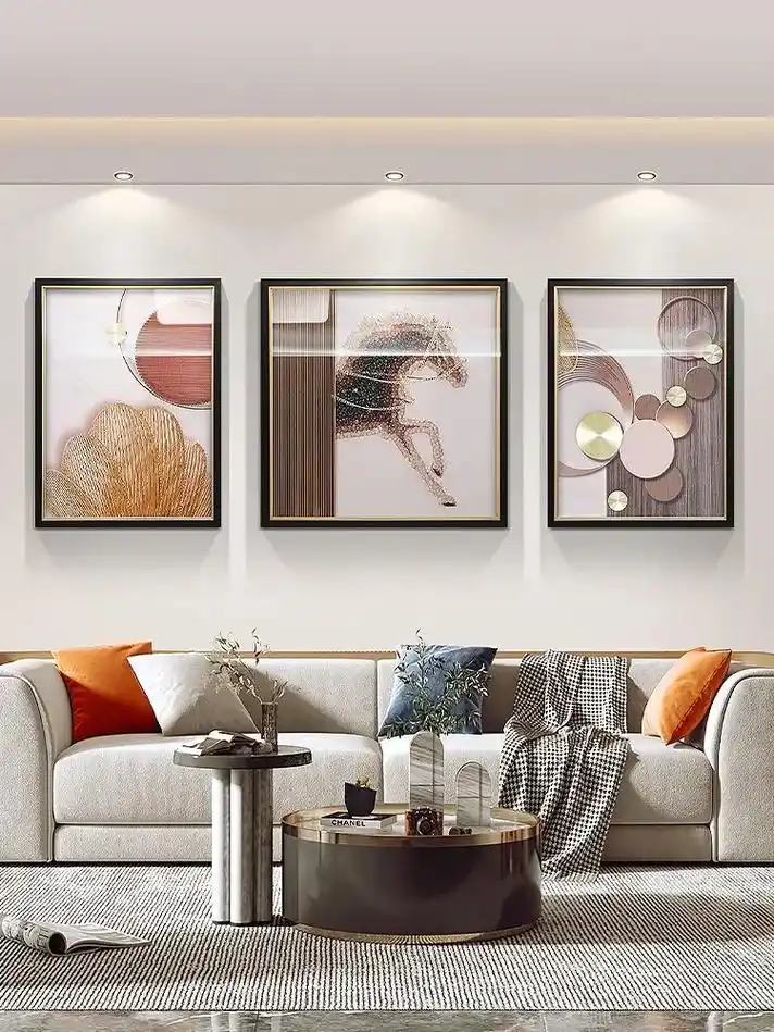 现代简约客厅装饰画立体实物画沙发背景墙挂画高档大气轻奢三联画