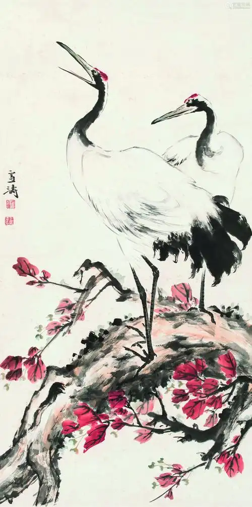 王雪涛19031982双鹤图镜片设色纸本