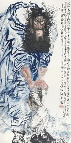 1211丁卯1987年作钟馗驱鬼图镜片设色纸本