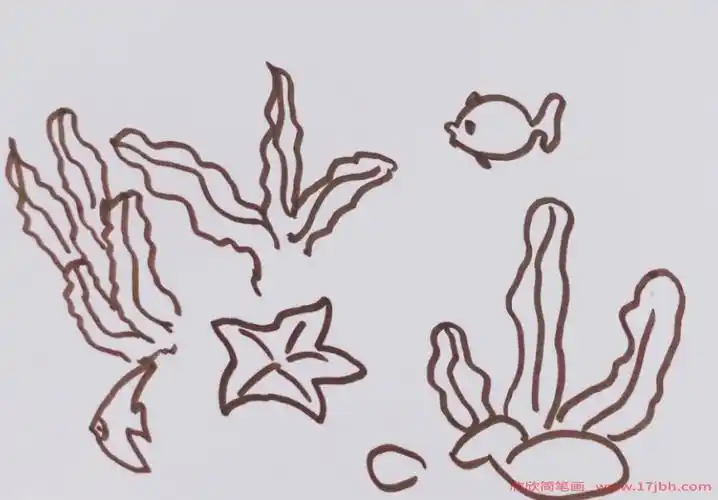 海底世界水草简笔画海底水草怎么画
