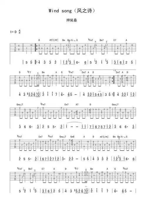 《风之诗》吉他谱_d调吉他独奏谱第1张