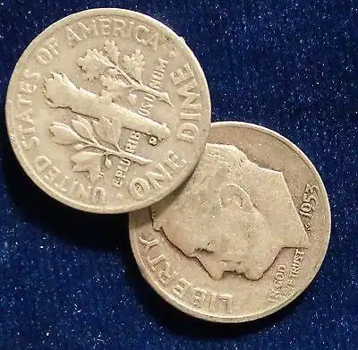 1953-d denver mint roosevelt dime silver one coin