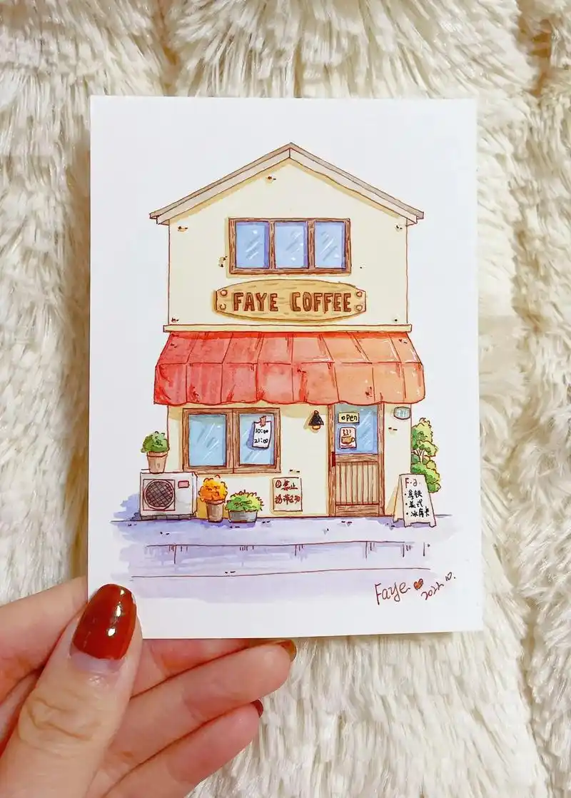 钢笔淡彩水彩小屋.今天的线稿.又是忘记拍照的一天. - 抖音