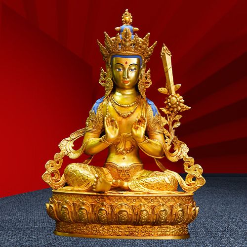 三漫陀 虚空藏菩萨铜尼泊尔工艺浮雕錾刻八大菩萨虚空藏菩萨佛像摆件