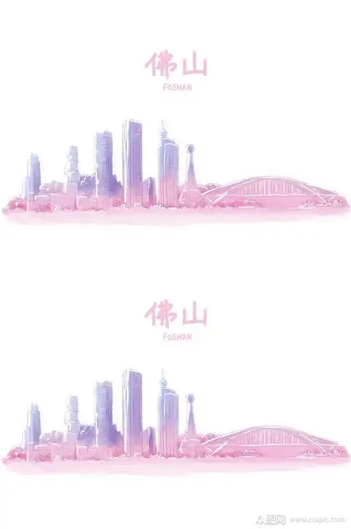 手绘佛山城市地标图片素材