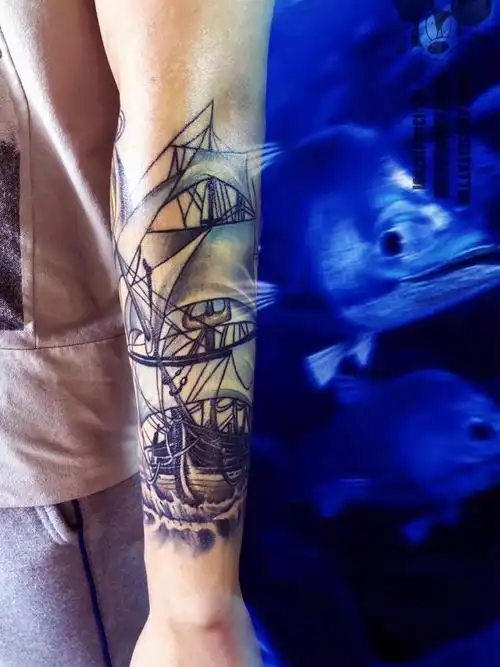 灯塔帆船_纹身图案手稿图片_宇哥的纹身作品集