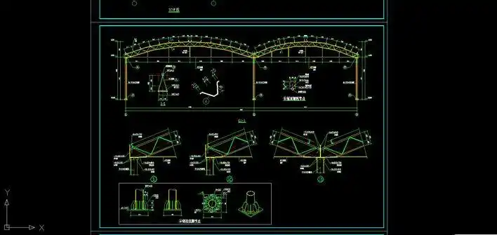 某弧形市场大棚钢结构施工图_co土木在线图纸下载