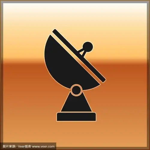 黑色雷达图标孤立在金色背景上