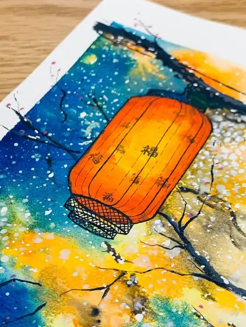 飞雪灯笼水彩初练习