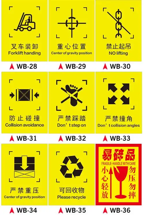 外包装箱标识小心轻放防雨防潮图标运输标志储运标志怕湿小心轻放勿压