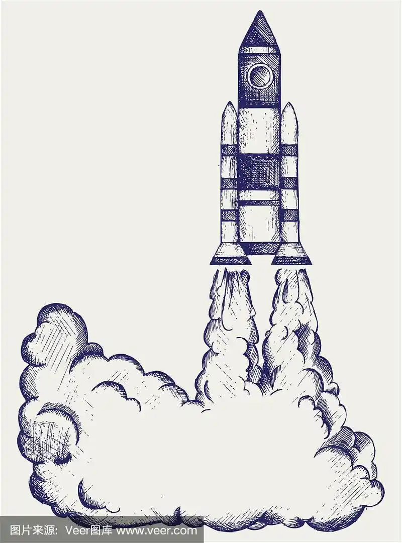 黑色和白色的火箭起飞的复古插图