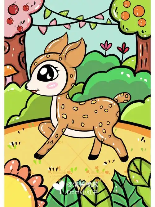 创意美术梅花鹿儿童画