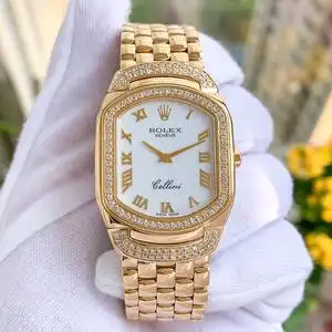 【钟表世家】瑞士名表rolex劳力士方形18k黄金满真钻石英女士腕表