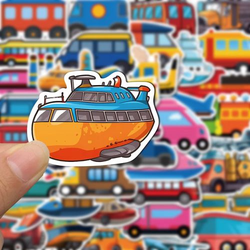 50张交通工具卡通涂鸦贴纸精美创意手账手机水杯ipad装饰防水贴画