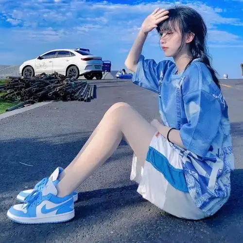 aj女鞋北卡蓝低帮篮球鞋灰白迷彩小巴黎倒钩影子灰休闲运动鞋suyoumi