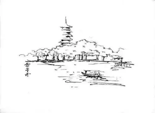 西湖美景简笔画小视频