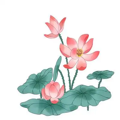 古风水墨荷花和荷叶组合