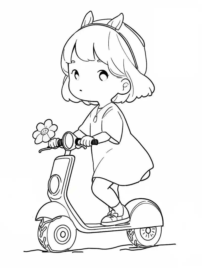 儿童简笔画【骑滑板车的小女孩】.