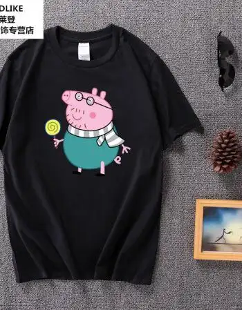 学生原宿bf港风ins潮牌ins抖音同款小猪佩奇社会人印花t恤 g款黑色 m