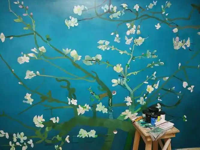纯手绘电视背景墙,卧室墙面
