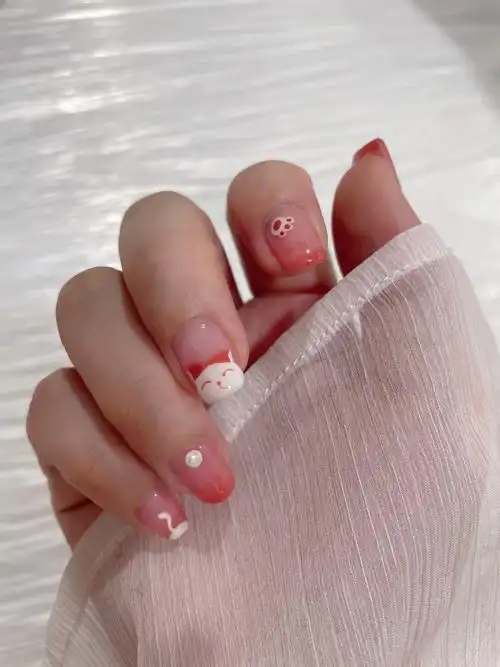 新做的手绘猫咪美甲