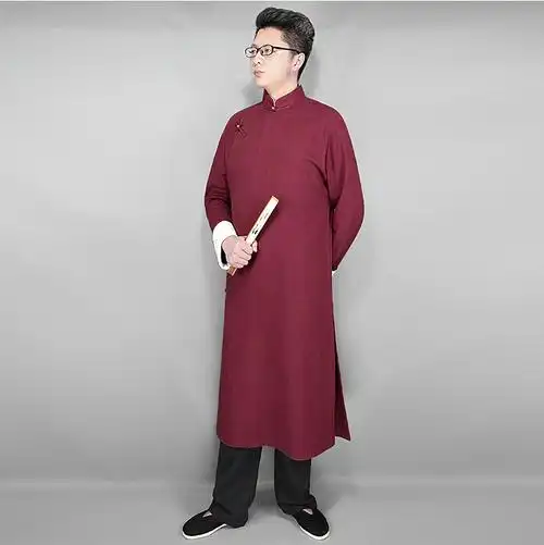 风中式长衫男民国风马褂棉麻中国风斜襟唐装大褂袍子复古中式男装长袍