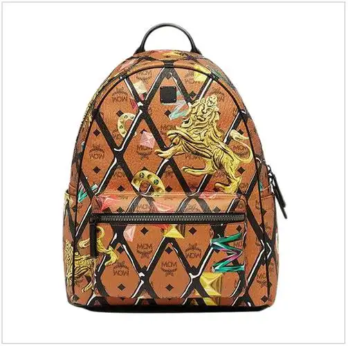 mcm/mcm 女士,男士同款 中性pvc狮子钻石图案时尚中号旅行包双肩包