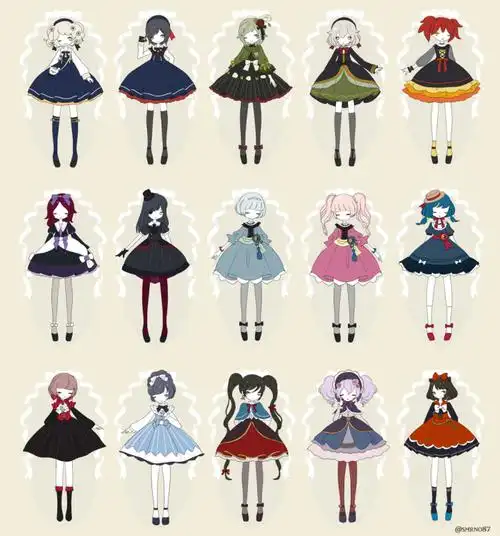 动漫 插画 人物 萝莉 洋服 洛丽塔 洋装 lolita 哥特 素材 多人物 の