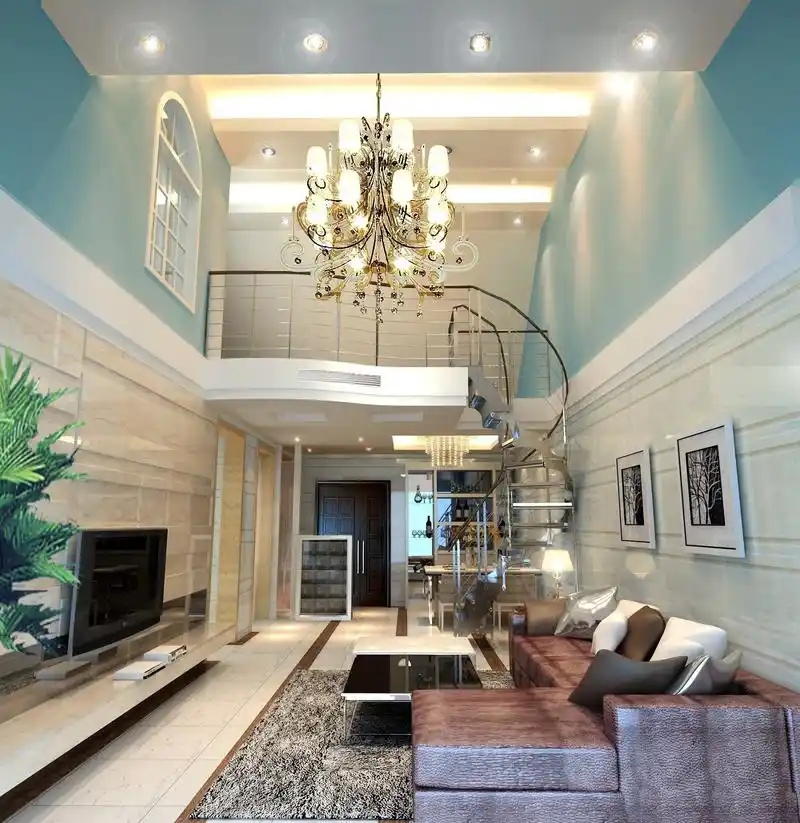 450平别墅美式风格中空客厅背景墙装修效果图