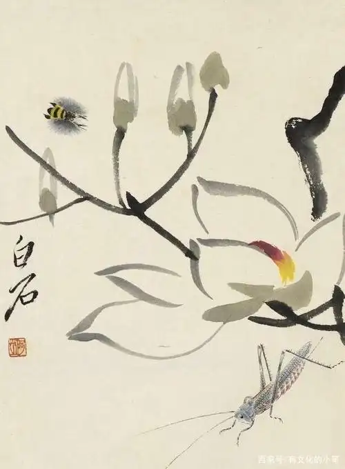 齐白石画田间小虫子,放大10倍之后,可以清晰看到蜻蜓翅膀上脉络