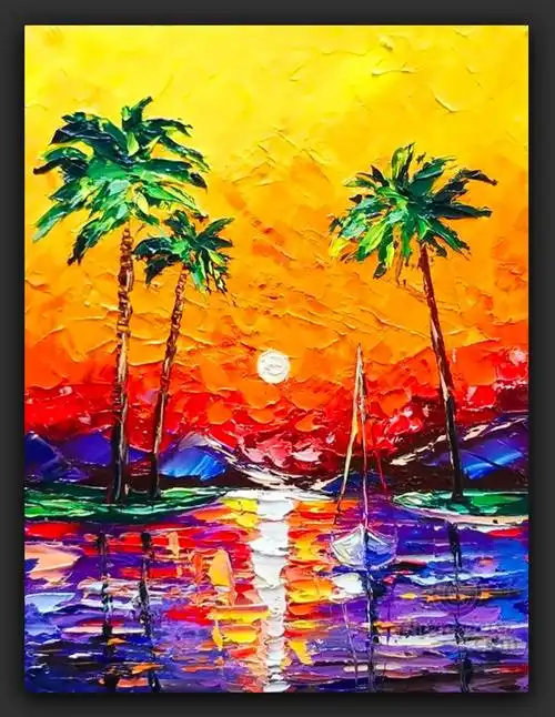 绘画|丙烯颜料风景画,厚厚的颜料堆积出大自然的缤纷色彩