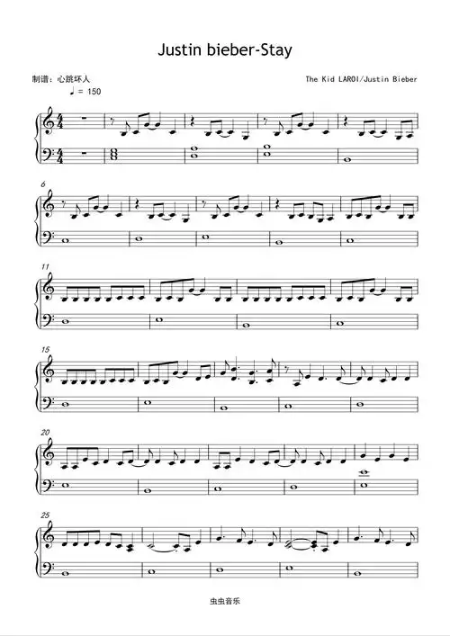 stay-the kid laroi / justin bieber【c调】钢琴谱-虫虫钢琴
