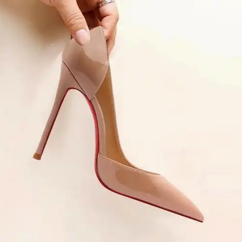 百搭裸色侧空高跟鞋红底细跟网红设计感小众尖头浅口漆皮10cm单鞋