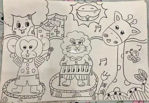 动物来聚会记朱木桥中心幼儿园教师简笔画大赛儿童原始森林的简笔画二