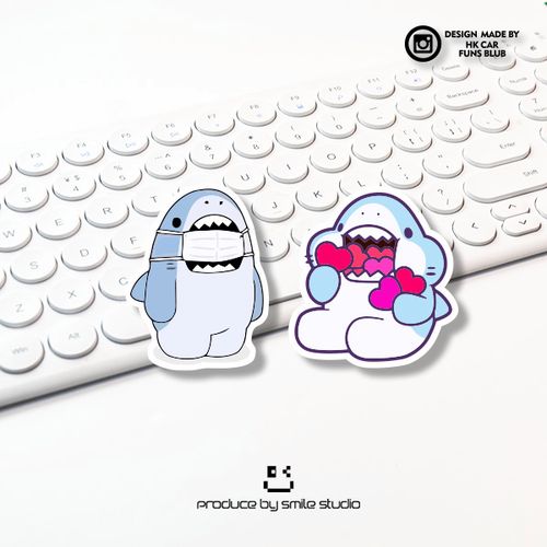 趣味q版卡通鲨鱼反光车贴创意汽车油箱盖贴纸摩托电动车划痕贴花