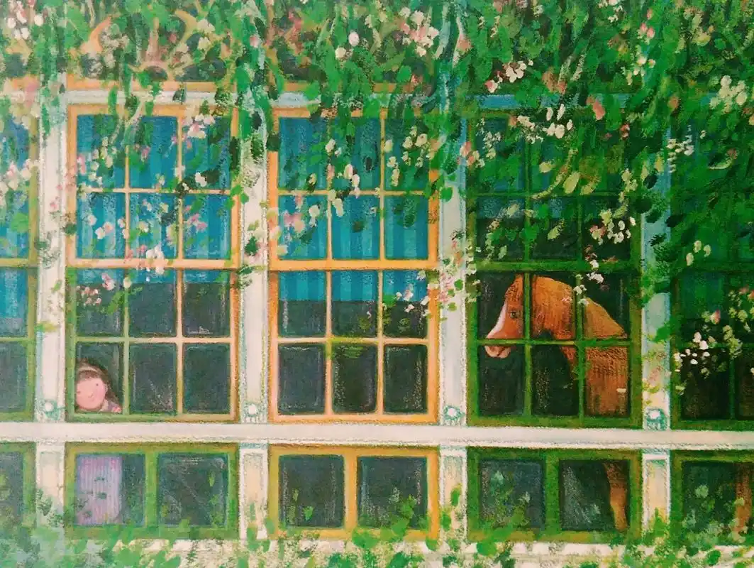 几米^ 插画* 漫画 马, 女孩° 落地窗! 农庄= 壁纸.