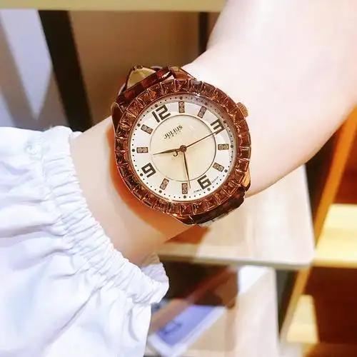 聚利时手表女大表盘高级感施华洛奇小众轻奢复古防水气质皮带女表