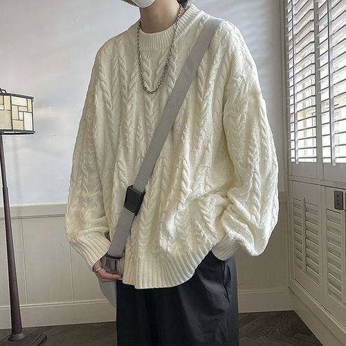 搜立(souli)日系复古麻花毛衣男春秋季韩版潮流宽松百搭慵懒风休闲套