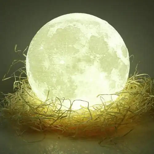 2021圣诞礼物5.9英寸月亮灯多色夜灯木底座电动3d打印led月灯