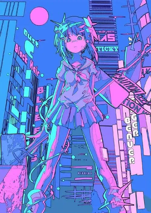 赛博朋克风格的插画作品欣赏,这颜色搭配太棒了