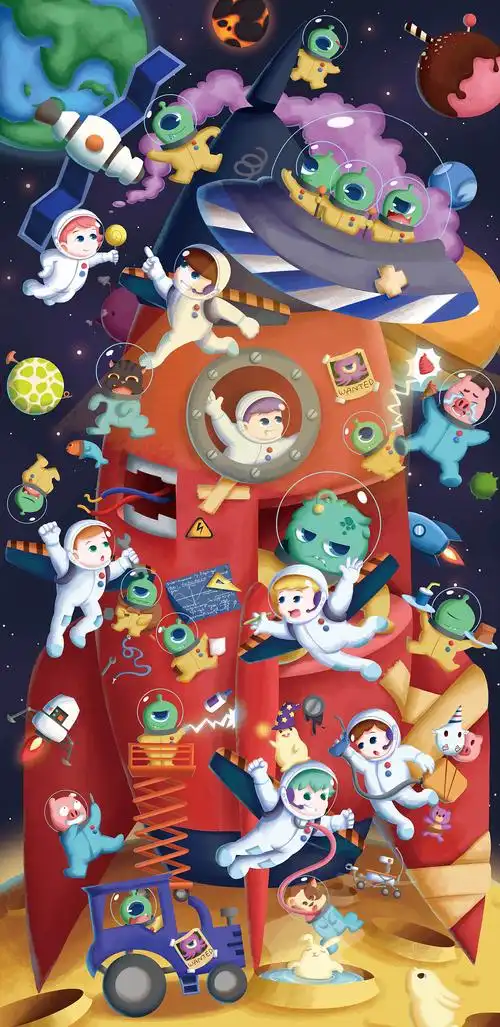 儿童插画 太空遨游
