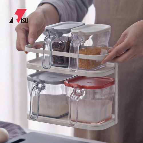 risu日本调味盒大小号调味料瓶置物架双层免打孔落地厨房金属架子