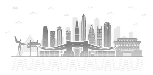 中国深圳市城市景观矢量插画横版灰色版