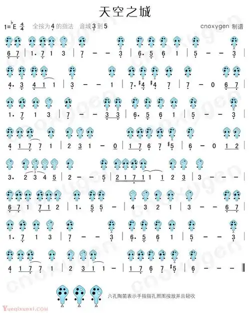 天空之城6孔版陶笛谱