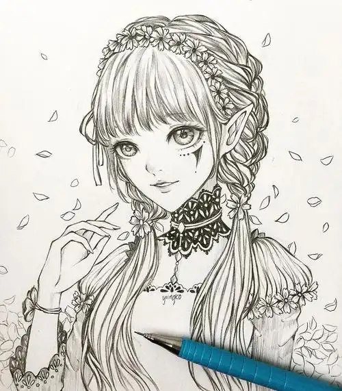 手绘动漫女孩头像线稿~画起来