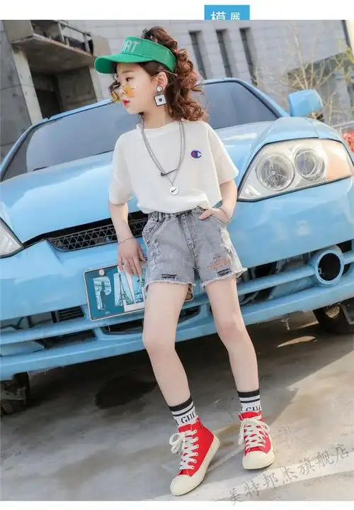 尊品熊短裤外穿女童牛仔短裤夏装裤子十岁女孩13洋气8外穿9小学生薄款